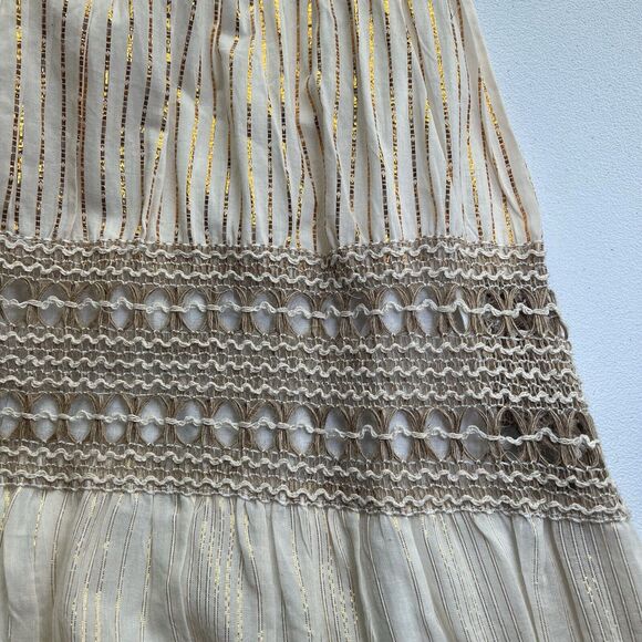 NAOO Nation AK Outfitters Size L 100% Cotton Midi Maxi Dress Tiered Peasant Gold - Picture 4 of 6